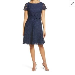 NWT SHANI 
Popover Lace Fit & Flare Dress - Navy